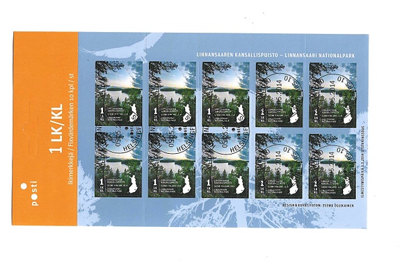 Suomi 2014 Lape 2291 Linnansaaren Kansallispuisto,10-merkin nappi leimattu arkki