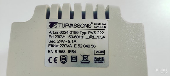 TUFVASSONS 24V 9.1A TEOLLISUUS MUUNTAJA
230/24/9.1A