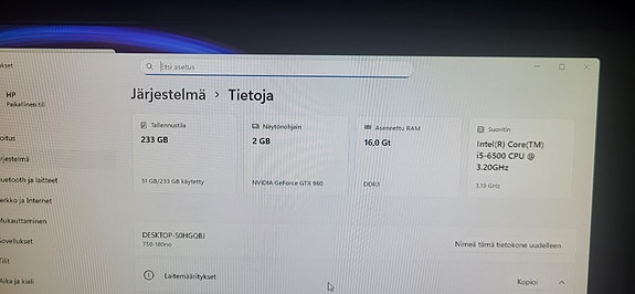 HP Envy pöytätietokone NVIDIA GTX 960, 2 Gt, 16 Gt RAM, 250 Gt SSD