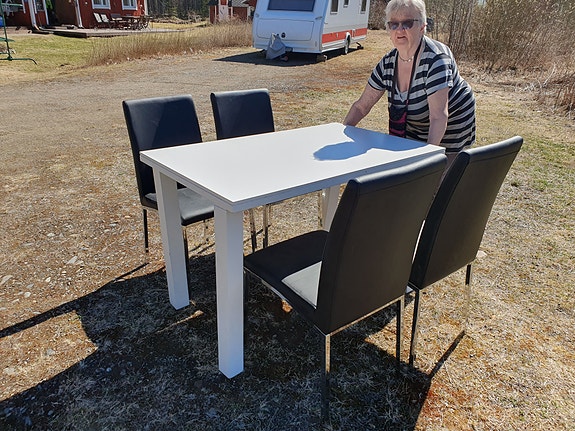 Ruokailuryhmä, kohtuu pieni 4 heng. + nahkatuolit
