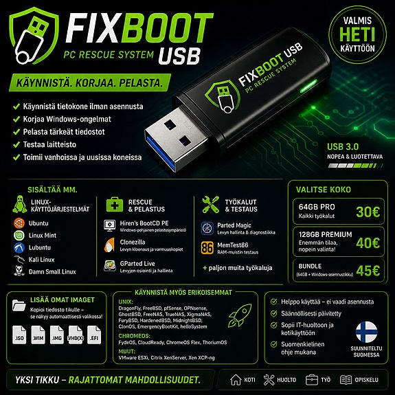 FixBoot USB – tietokoneen käynnistys, korjaus ja tiedostojen pelastus