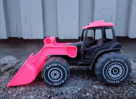 Plasto pinkki leikkikaivuri / traktori