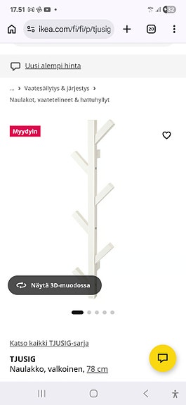 IKEA TJUSIG valkoinen naulakko / Uusi