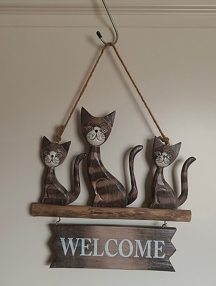 Tervetuloa / welcome kyltti kolme kissaa