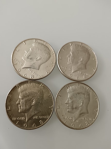 Kennedy half dollar -kolikot 1964 ja 1968, 4 kpl