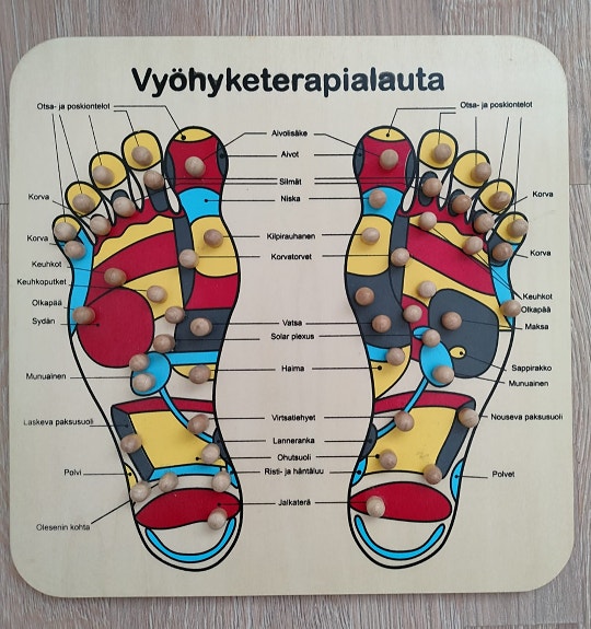 Tuulen viemää -dvd, vyöhyketerapialauta ja raspi.