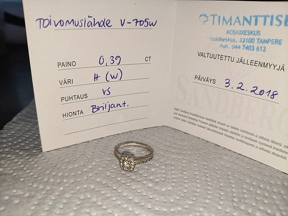 Sandberg timanttisormus valkokulta naisille