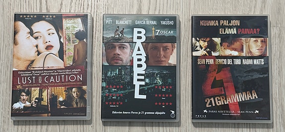 3 DVD-elokuvaa: Babel + 21 grammaa + Lust Caution