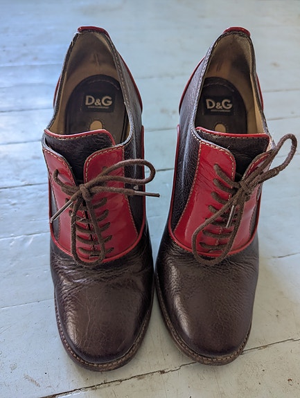 Dolce & Gabbana D&G nauhalliset korkokengät koko 39 ruskea/punainen