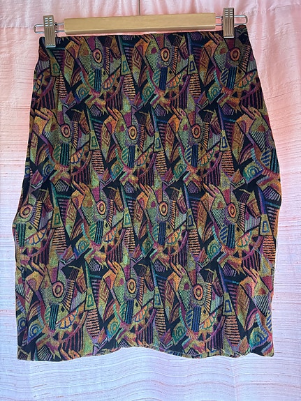 Camaieu retro vintage abstrakti kirjava musta mini hame S