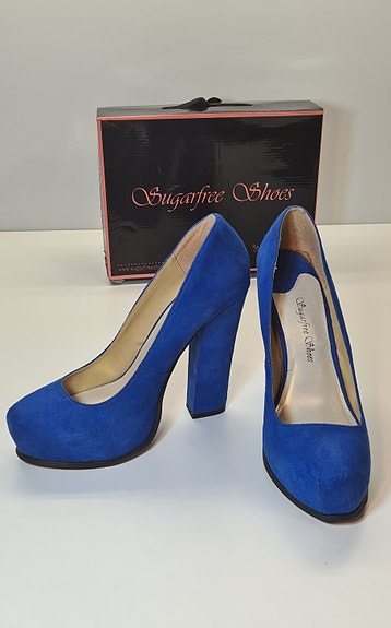 sähkönsiniset Sugarfree Shoes -platform-korkokengät koko 40