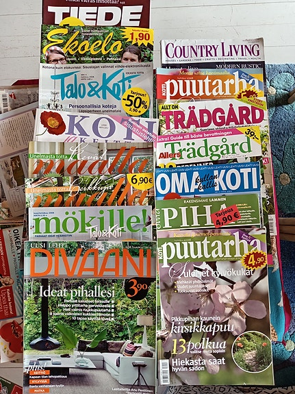 Erilaisia kuvalehtiä lukemista kesäksi teemoja koti, piha, puutarha, mökille ym.