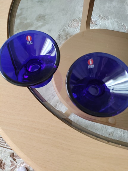 Iittala siniset lasimaljat / kynttiläjalat