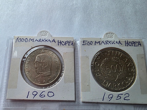 Suomen 500 markkaa ja 1000 markkaa hopearahat 1952 ja 1960