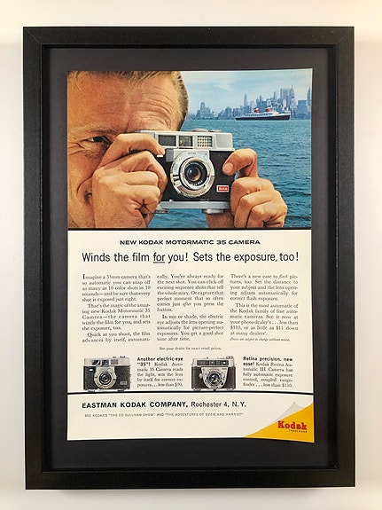Framed 1961 Vintage Kodak Motormatic 35 Camera Original Magazine Advertisement