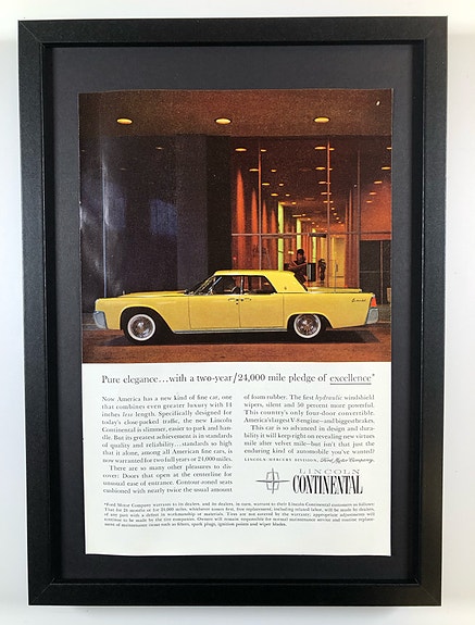 Framed 1961 Vintage Lincoln Continental Original Magazine Advertisement