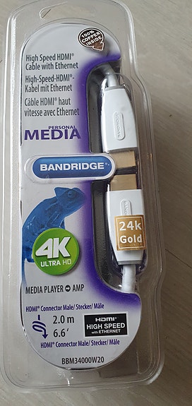 Bandridge 4K Ultra HD 2m HDMI-kaapeli kullatuilla liittimillä
