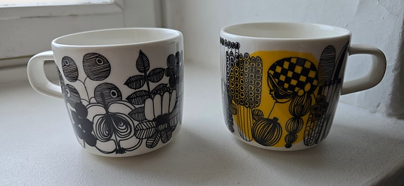 Marimekko Oiva Siirtolapuutarha kahvikuppi 2 dl musta-kelta-valko