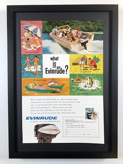 Framed 1961 Vintage Evinrude Outboard Engines Original Magazine Advertisement