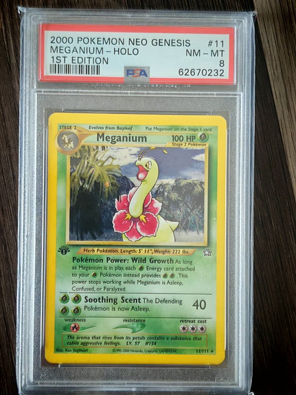 Pokemon kortti Meganium 1st edition Neo genesis PSA 8