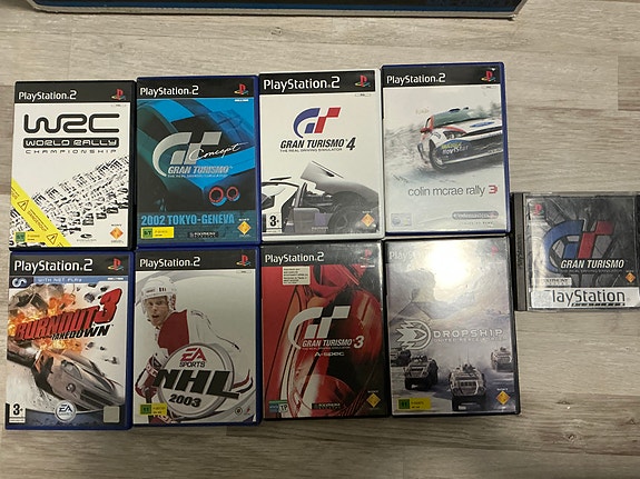 PS1 & PS2 pelipaketti – Gran Turismo, Burnout 3, Colin McRae ym.