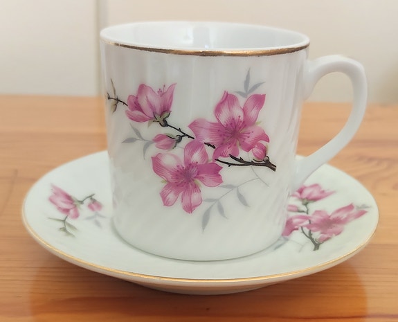 Vintage kahvikupit+tassit posliini Kiina 6kpl