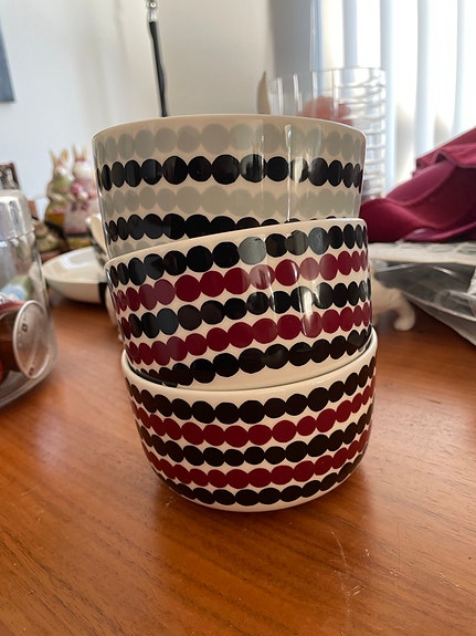 Marimekko Räsymatto kulhot musta/punainen, 3 kpl