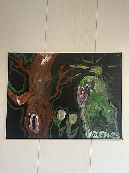 Akryylimaalaus papukaijasta avant garde 40x30 cm