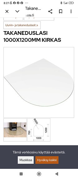 Lasinen takan suojalevy 100 x 120 cm kirkas