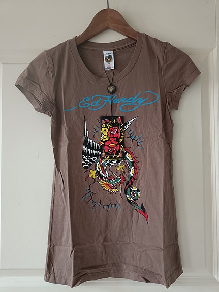 Ed Hardy vaal.ruskea lyhythihainen paita, koko XS, uusi