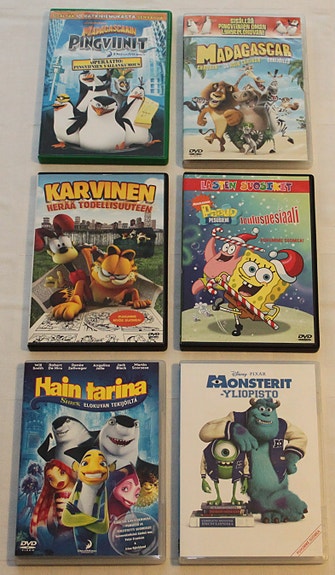 Lasten animaatio DVD-paketti mm. Madagaskar, Karvinen, Paavo Pesusieni