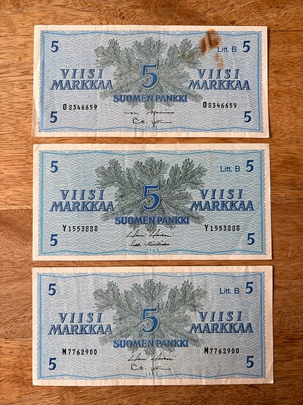 3 x 5 markan seteli 1963 – Litt. B