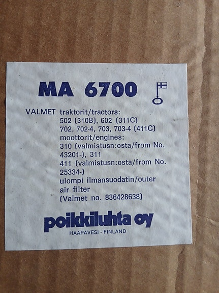 MA 6700 ilmansuodatin valmet 502 /602/ 702