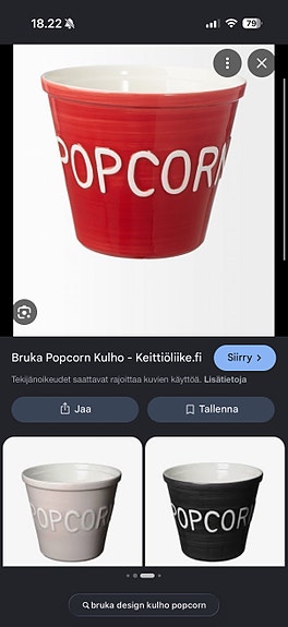OSTETAAN: Bruka Design popcorn ja chips kulhot