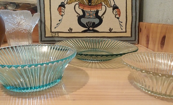Vintage Karhulan lasi Göran Hongell säde lautanen, kulho ja sokerikko