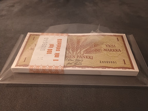 Suomen Pankki 1 markan 1963 seteli 100 kpl nippu