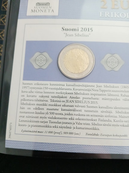 Suomi 2015 Jean Sibelius 2 euron juhlaraha