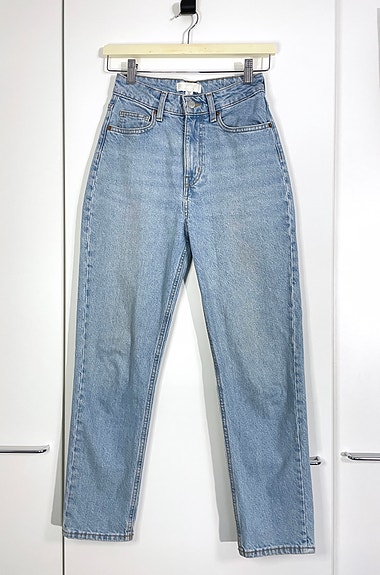 H&M mom fit high waist farkut vaalea denim, 34