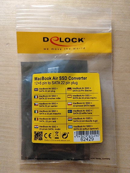 Delock MacBook Air SSD 12+6 - SATA 22 -adapteri