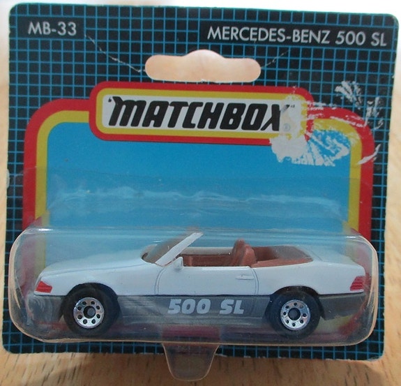 Mercedes-Benz 500 SL Cabriolet White 1990 Matchbox MB33 1:59 hieno pikkuauto