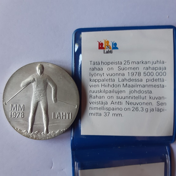 Juhlaraha Hopeaa MM 1978 Lahti 25 markkaa