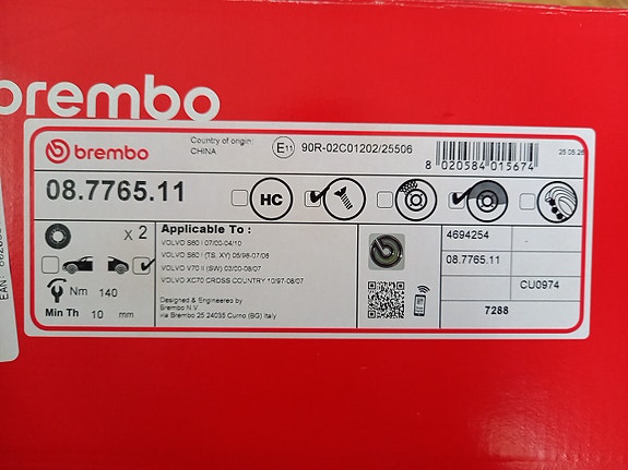 Volvo V70 S80 Brembo jarrulevyt