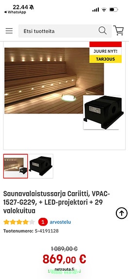 Cariitti saunavalaisinsarja VPAC-1527-G229 LED-projektorilla