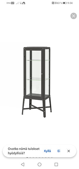 Ikea vitriinikaappi lasihyllyillä,