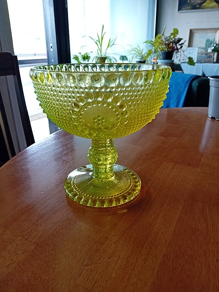 Riihimäen lasi Nanny Still Grapponia jalallinen malja kulho keltainen vintage