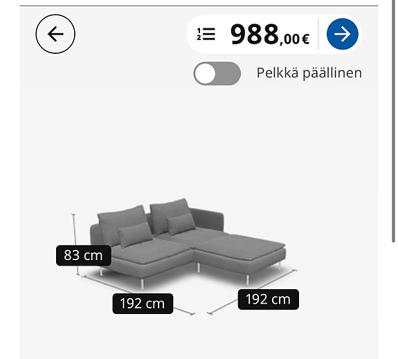 Söderhamn 3 istuttava sohva + rahi - hyvä kunto