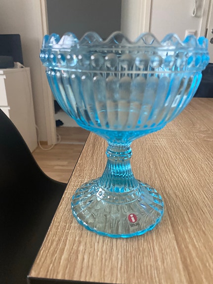 Iittala Kastehelmi jalallinen lasikulho turkoosi