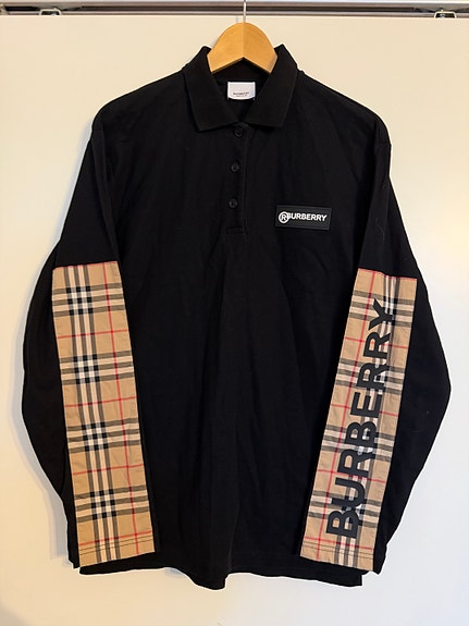 Burberry Check Logo Polo Shirt (Size: M) miesten kauluspaita polo pitkähihainen