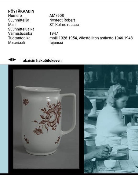 Arabia Kolme ruusua maitokannu fajanssia