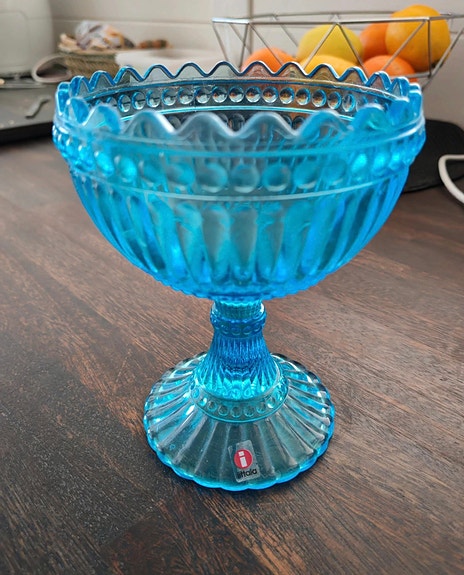 Iittala Kastehelmi jalallinen tarjoilukulho turkoosi